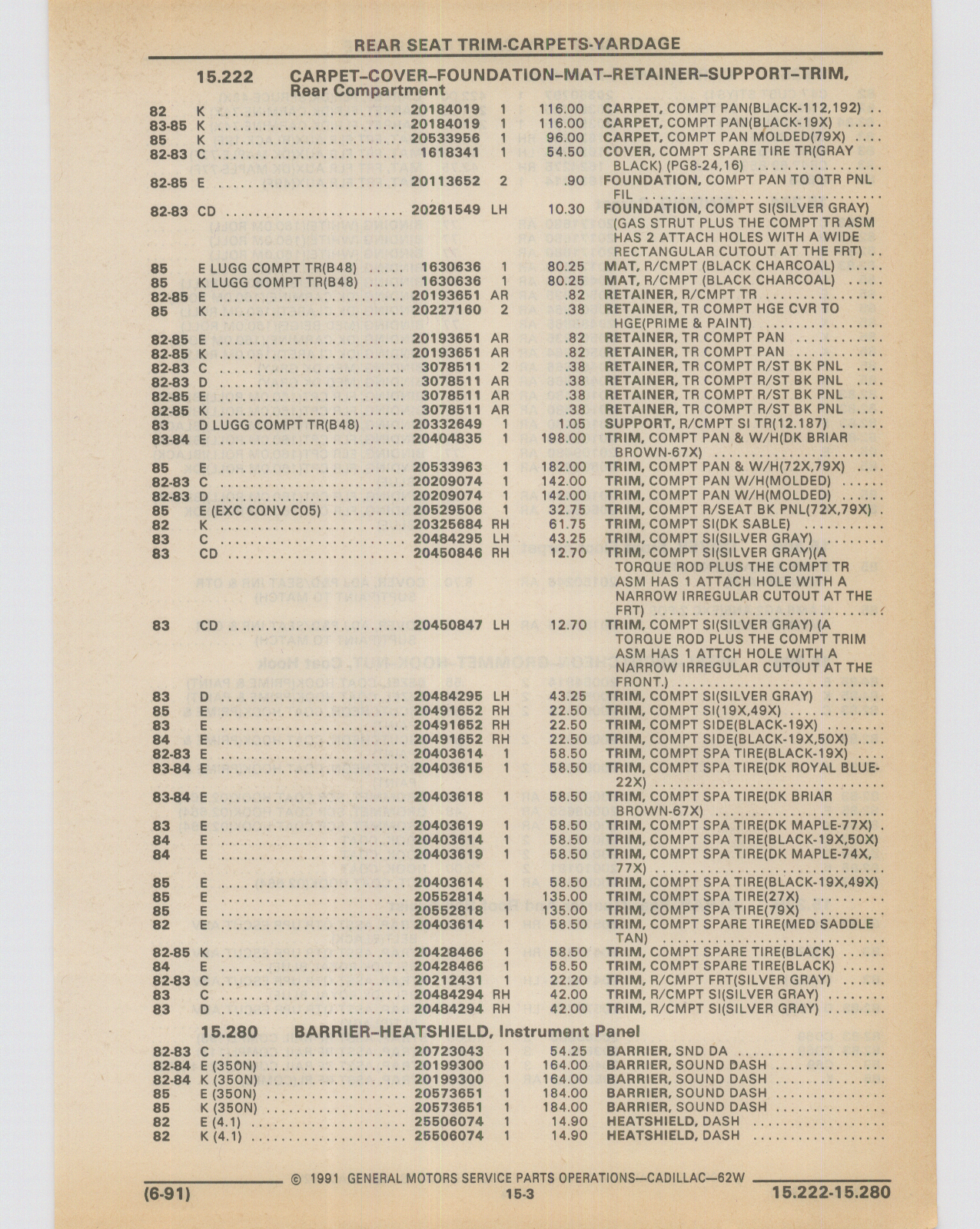 Cadillac Parts and Accessories Catalog June 1991