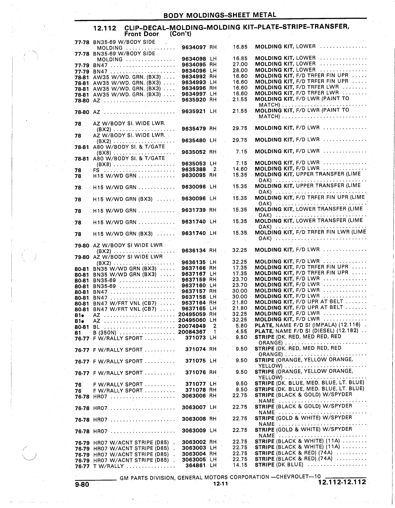 Parts Catalogue 10 September 1980